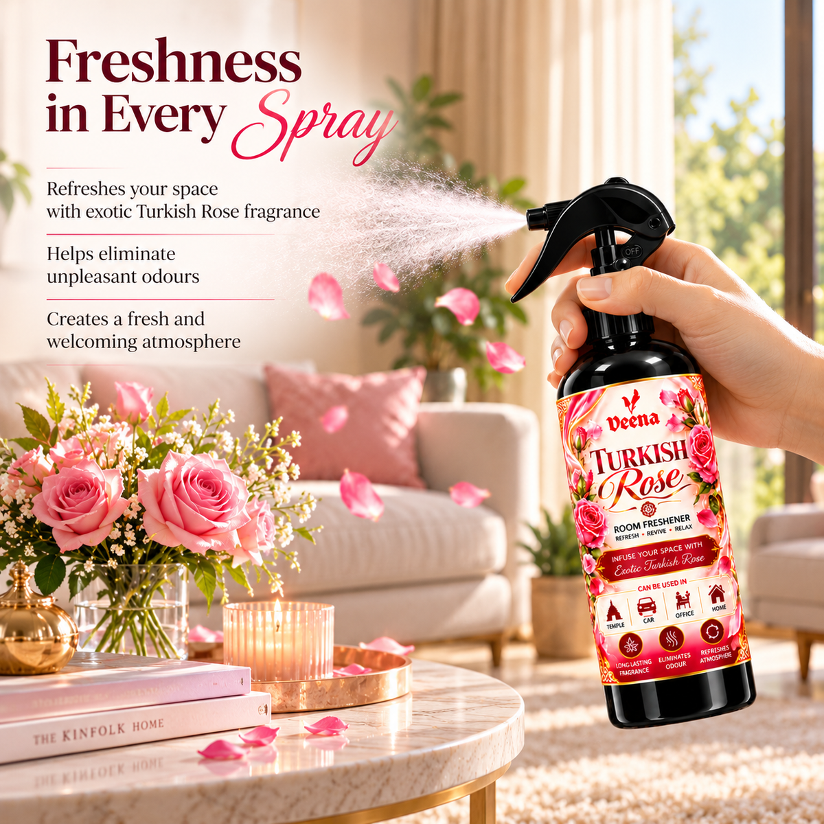 Veena Turkish Rose Room Freshener – Premium Long-Lasting Floral Fragrance
