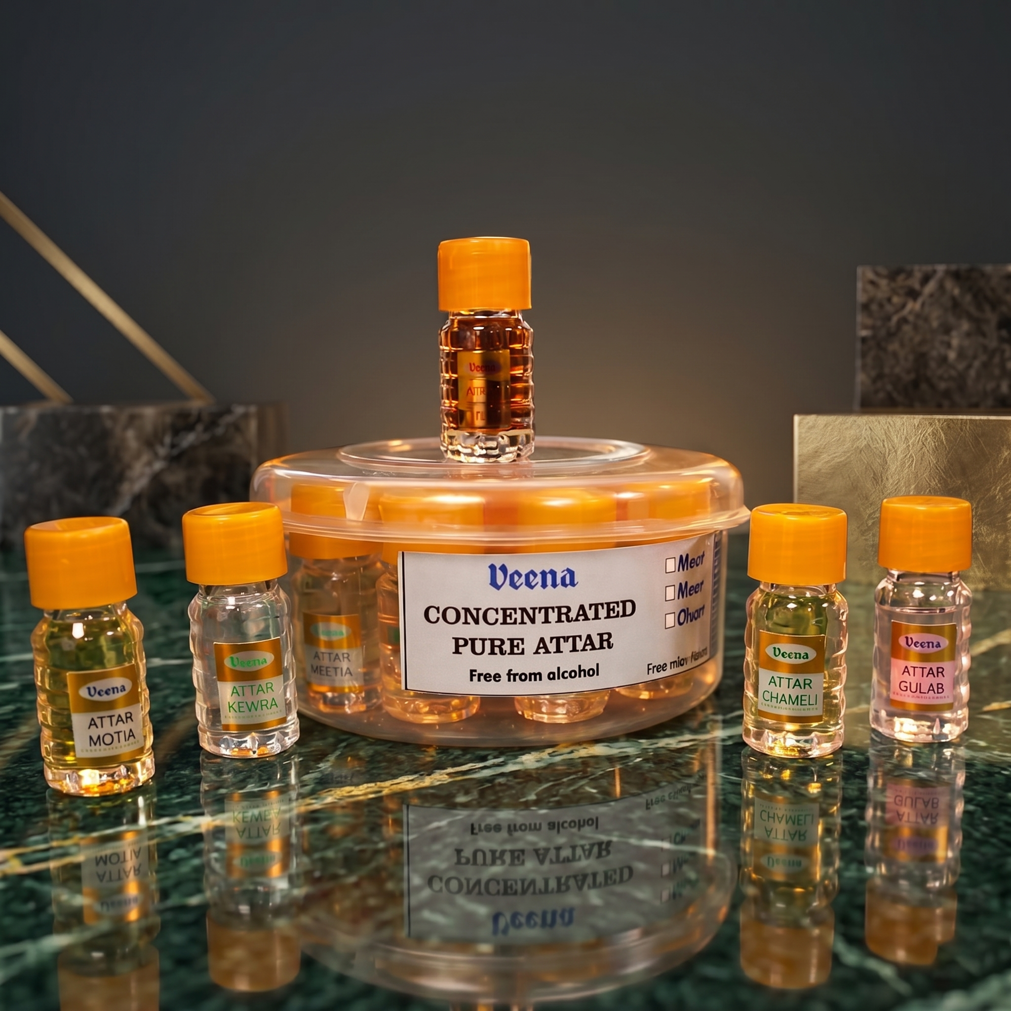 Veena Concentrated Pure Attar Set | 100% Alcohol-Free Luxury Perfume Oil Discovery Pack 24 Pcs mix