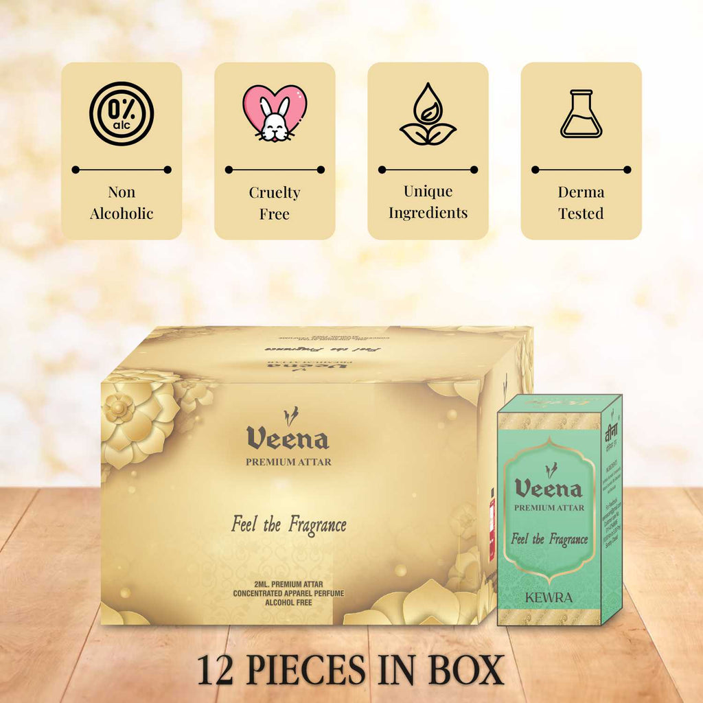 Veena Premium Kewra Attar Combo – 12 Bottles x 2ml Each
