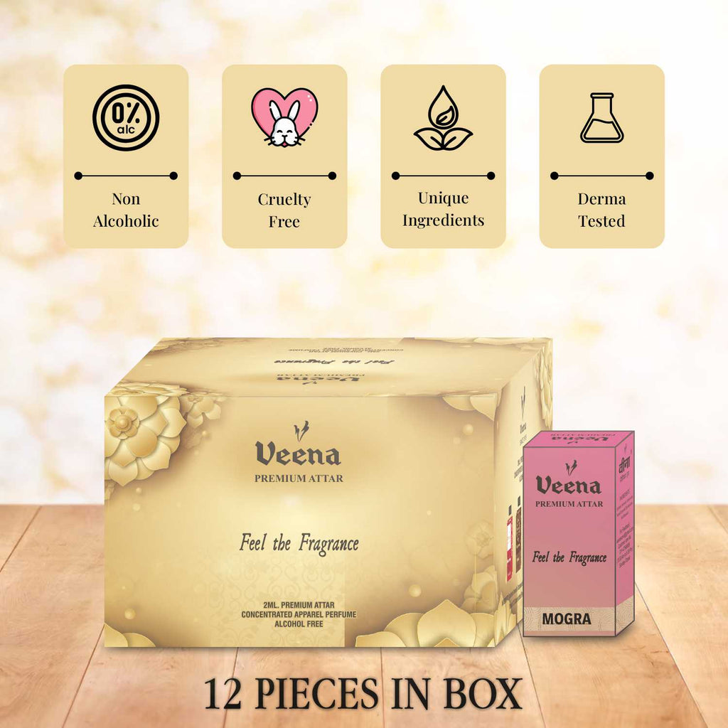 Veena Premium Mogra Attar Combo – 12 Bottles x 2ml Each