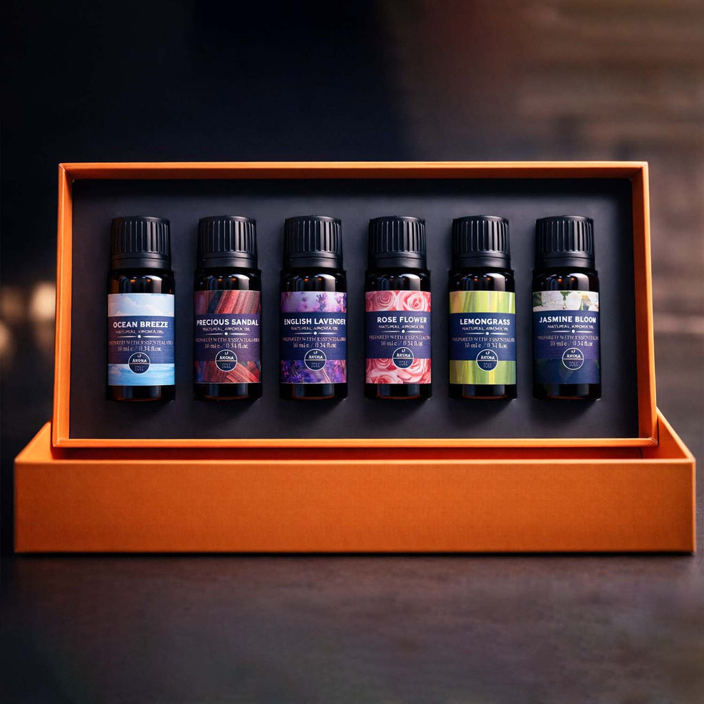 Premium Aroma Oil Combo - 6 Fragrant Scents (Lavender, Rose, Jasmine, Lemongrass, Sandal, Ocean Breeze)