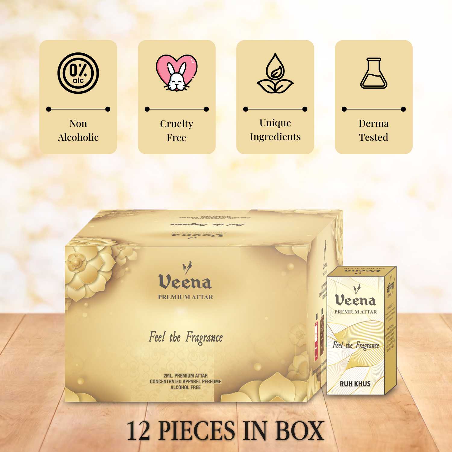 Veena Premium Ruh Khus Attar Combo – 12 Bottles x 2ml Each