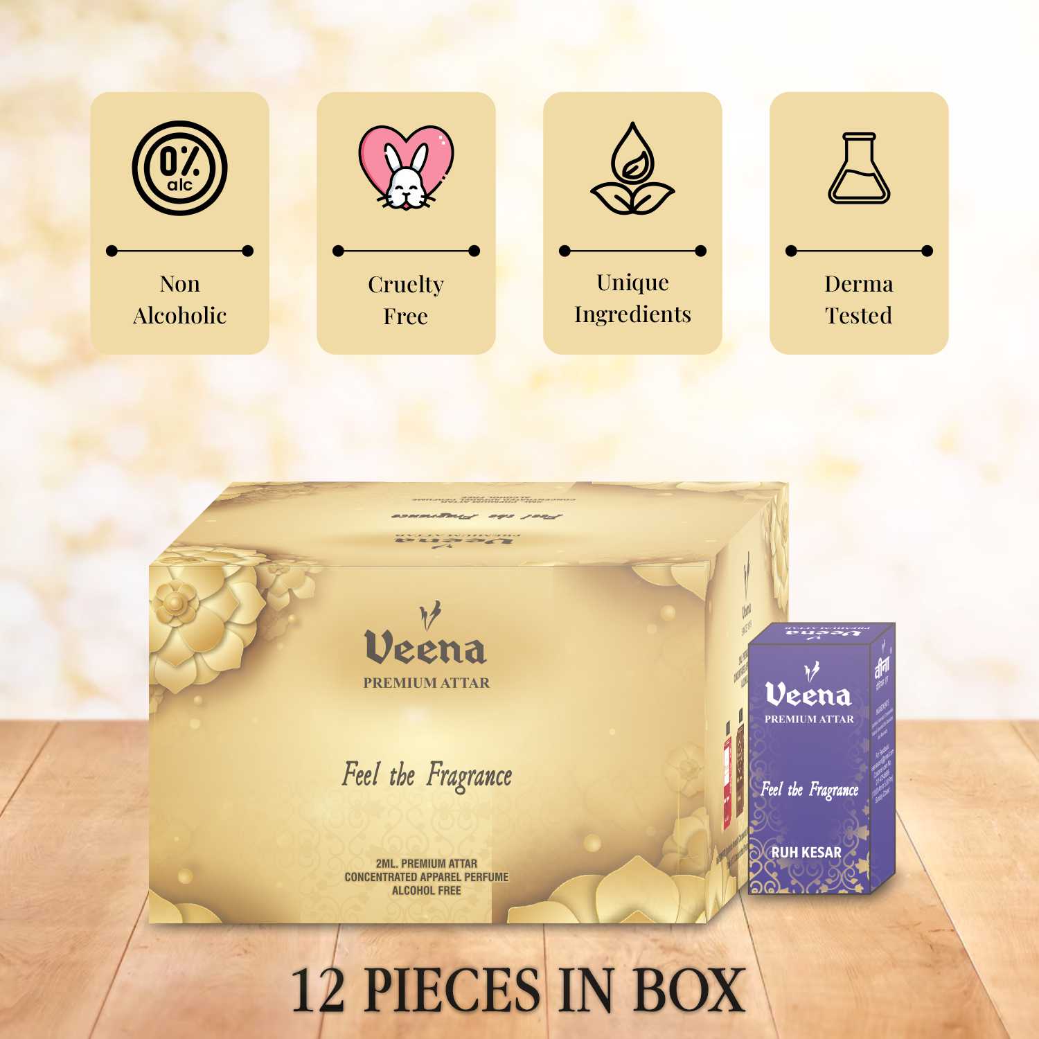 Veena Premium Ruh Kesar Attar Combo – 12 Bottles x 2ml Each