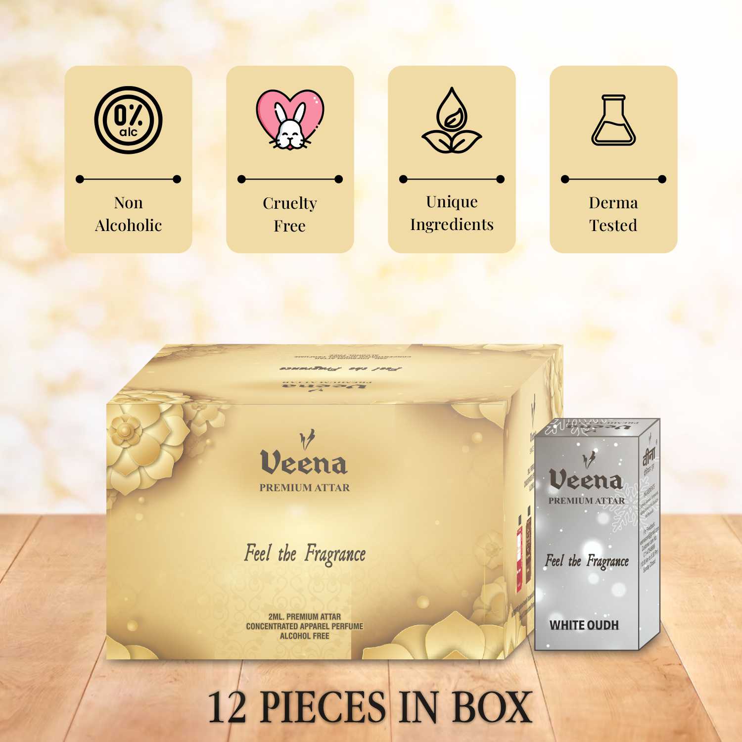 Veena Premium White Oudh Attar Combo – 12 Bottles x 2ml Each