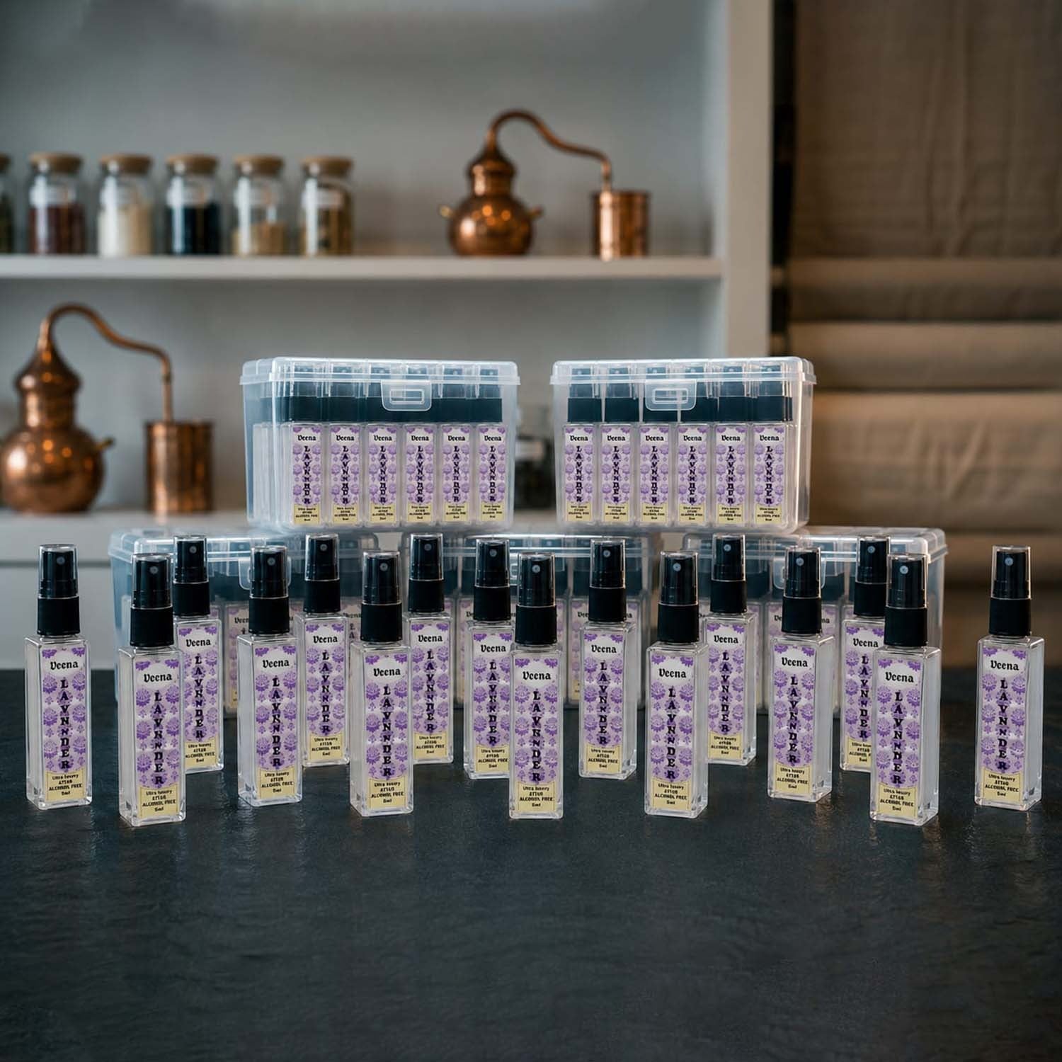 Veena Lavender Ultra Luxury Attar Intense Spray Set | Pack of 16 Alcohol-Free Premium Perfume Combo