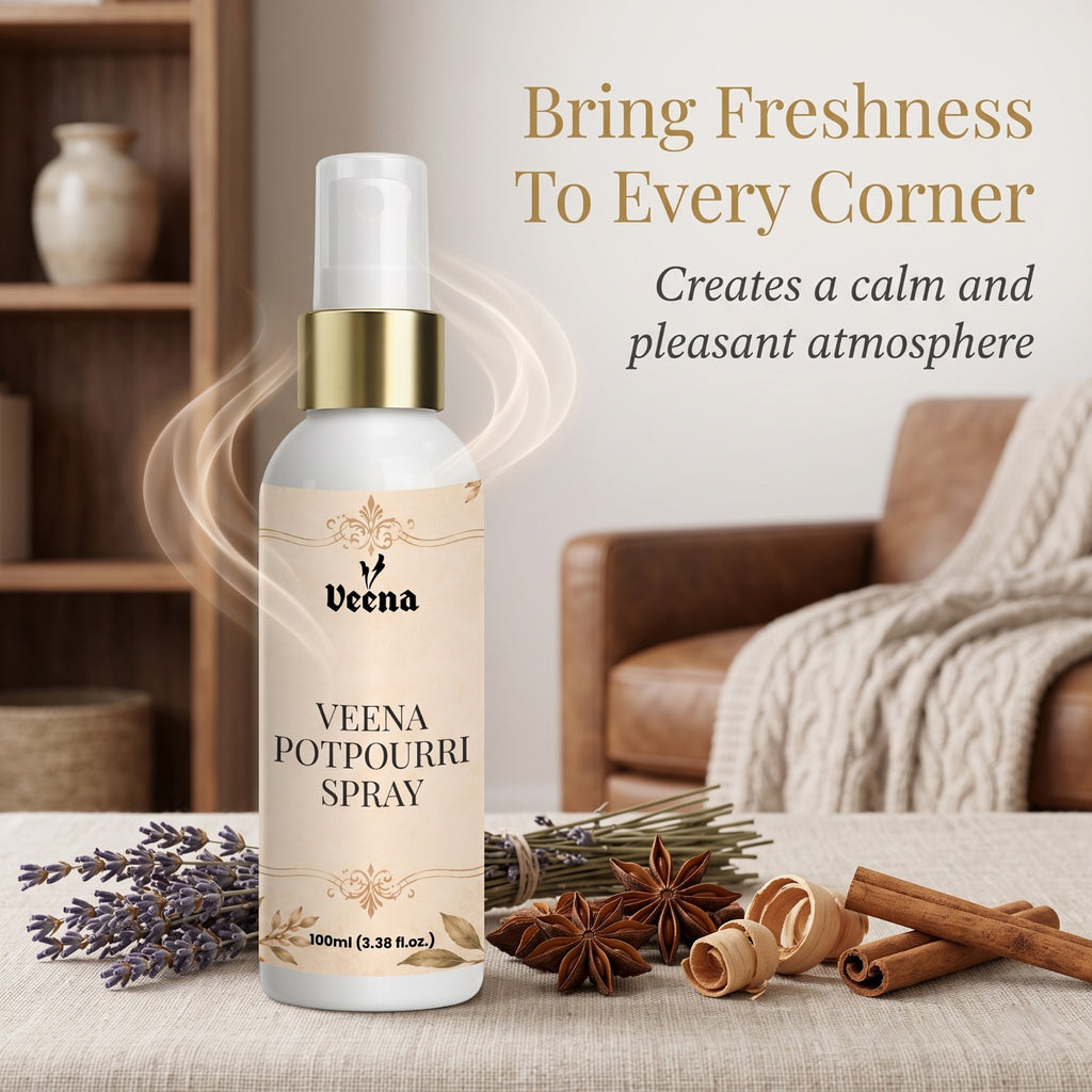 Veena Premium Sandalwood Potpourri Room Spray – Warm Woody Essence (100GM)