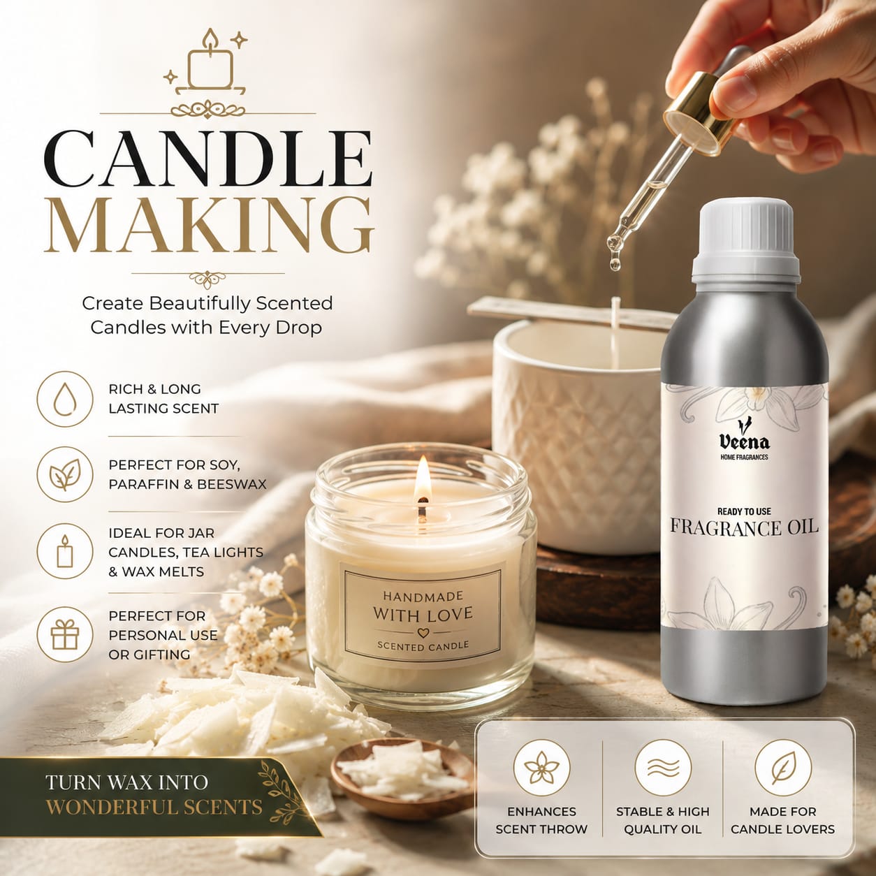Veena White Musk Home Fragrance Oil (500ml) – Ready to Use Premium Aroma Blend, Soft & Sensual Essence