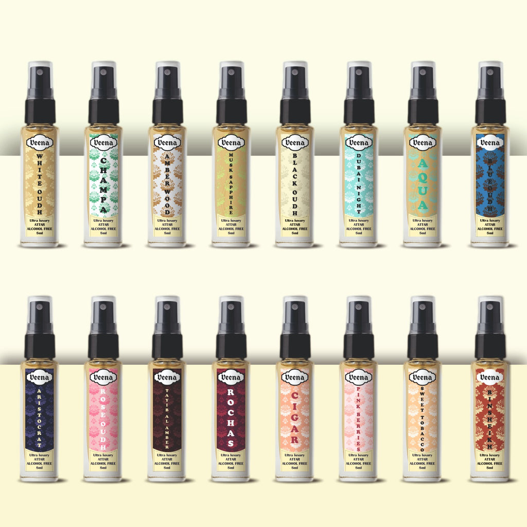 Veena Ultra Luxury Attar Intense Spray Set | Pack of 16 Alcohol-Free Premium Perfume Combo