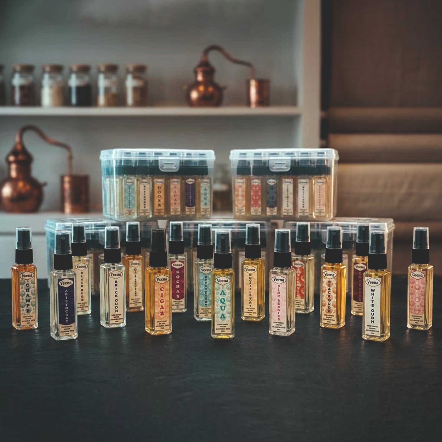 Veena Ultra Luxury Attar Intense Spray Set | Pack of 16 Alcohol-Free Premium Perfume Combo