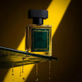 Veena Club Intense luxury fabric perfume bottle with creative water dripping effect and bright yellow shadow