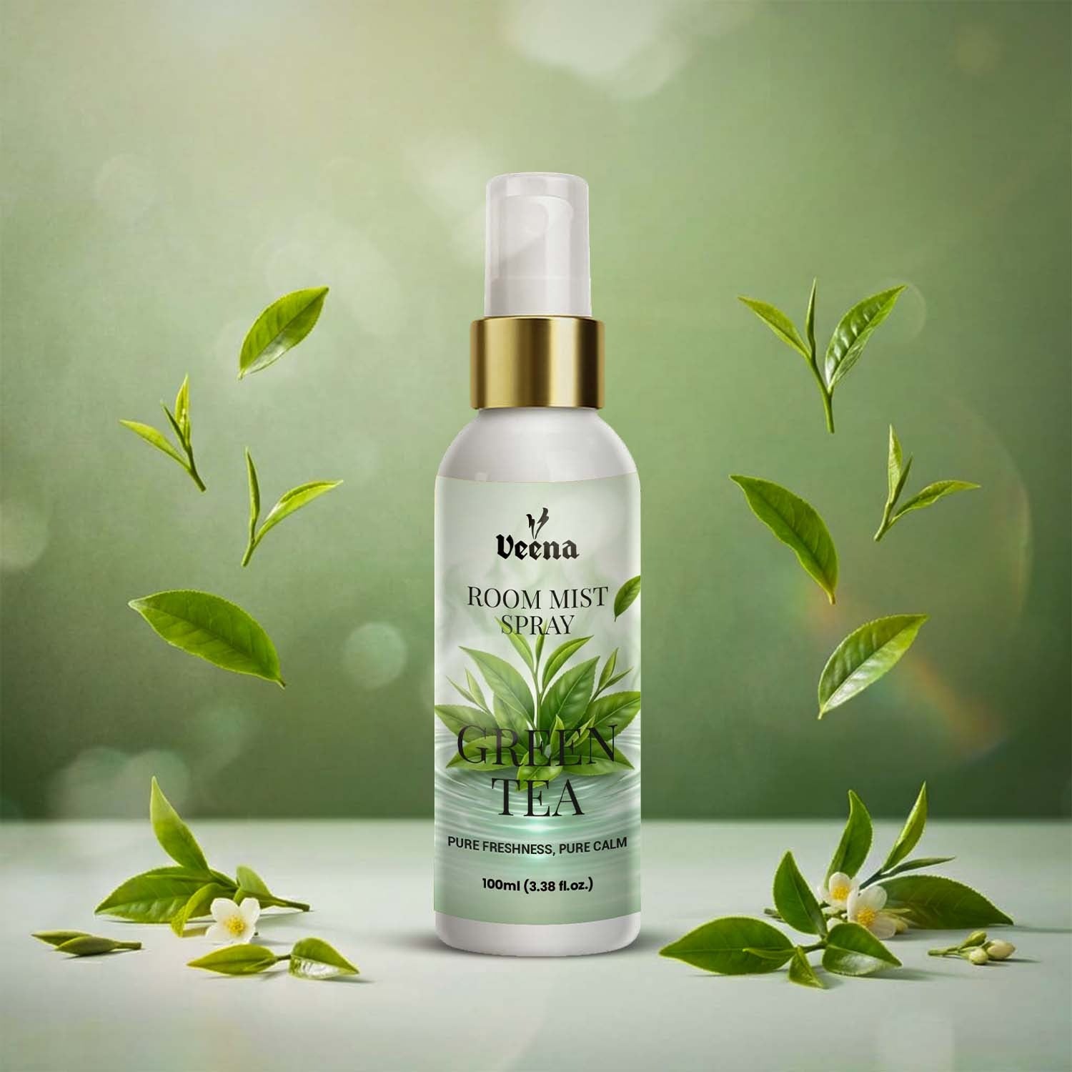 Veena Green Tea Room Mist (100ml) | Fresh & Zen Spa Fragrance for Home & Office