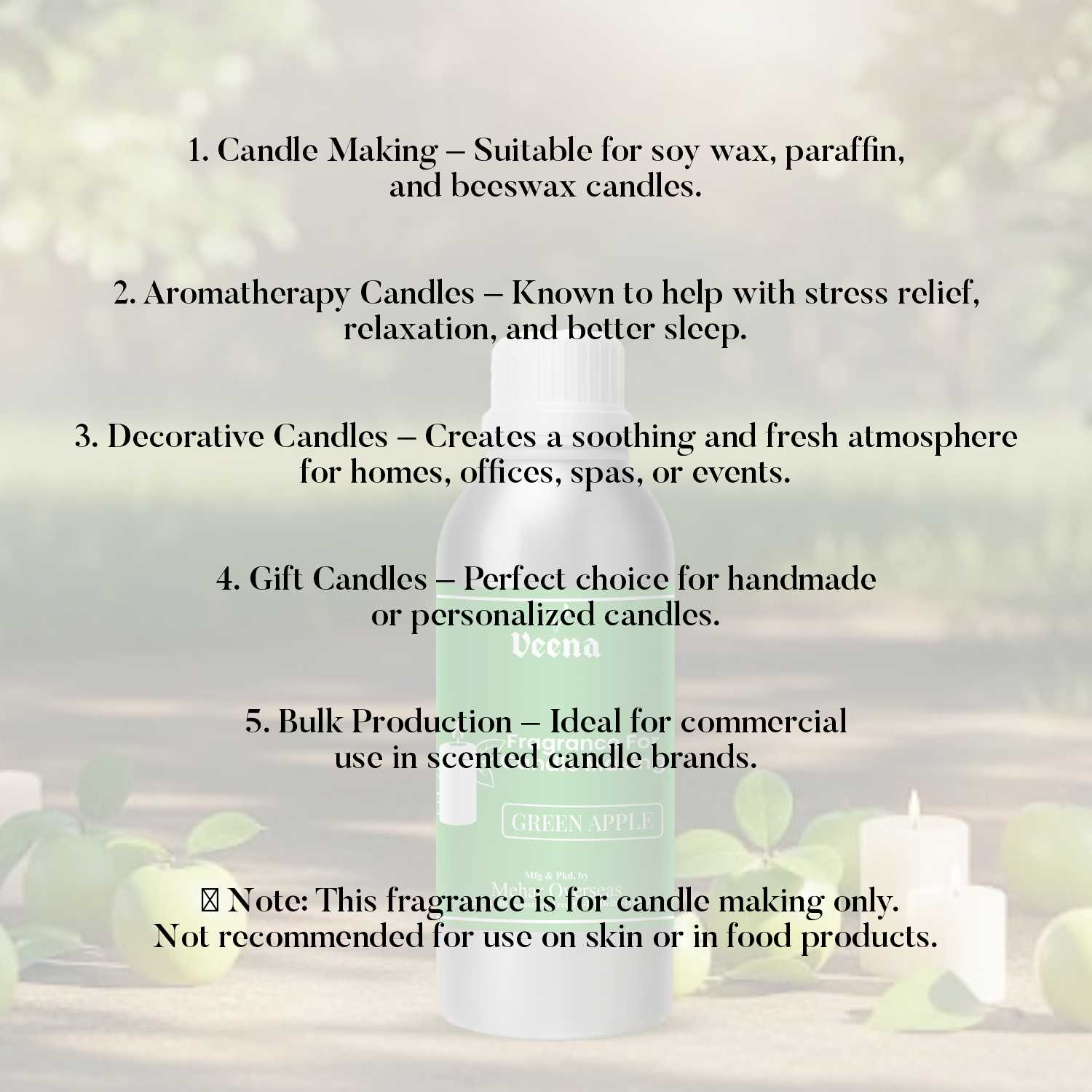 Green Apple Fragrance Oil for Candle Making – 100 ml – Crisp, Refreshing Aroma