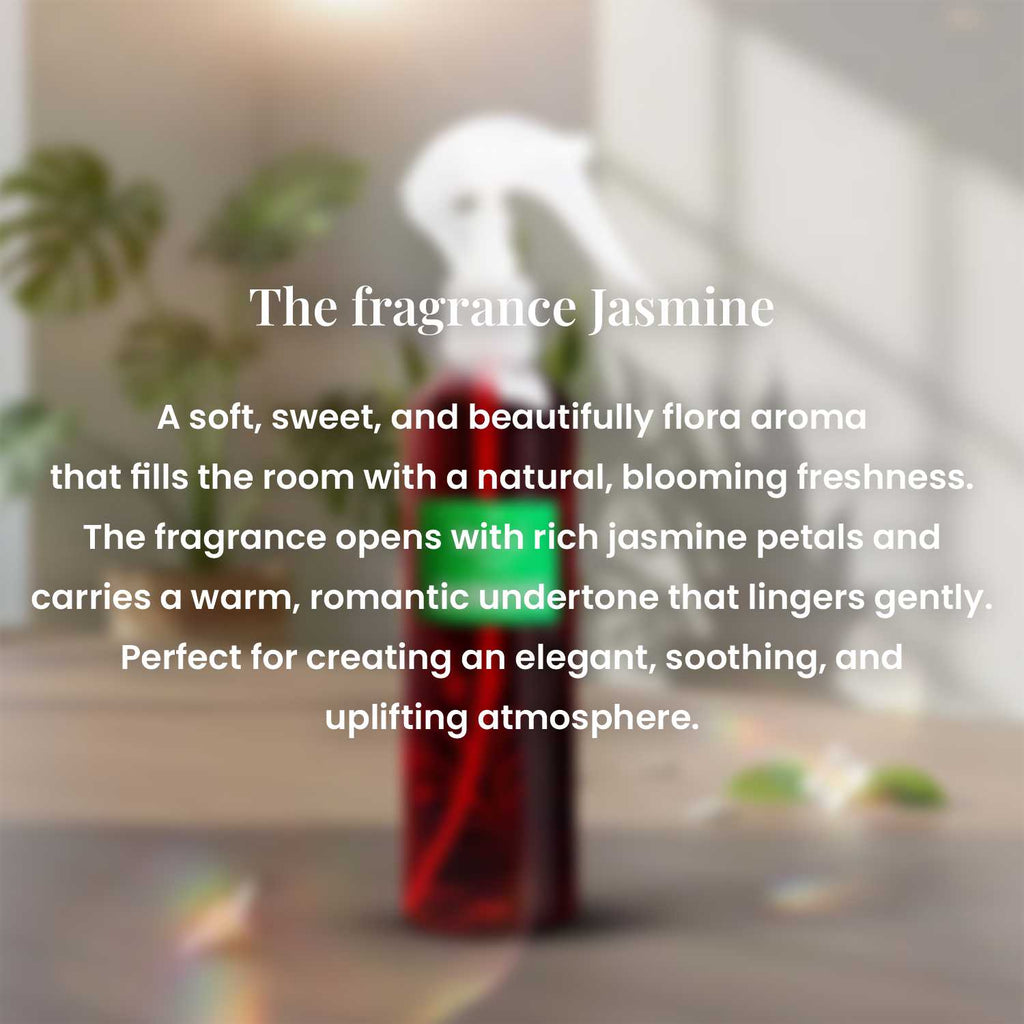 Shopify product infographic explaining the soft, sweet, and romantic jasmine petal fragrance notes of Veena Jasmine.