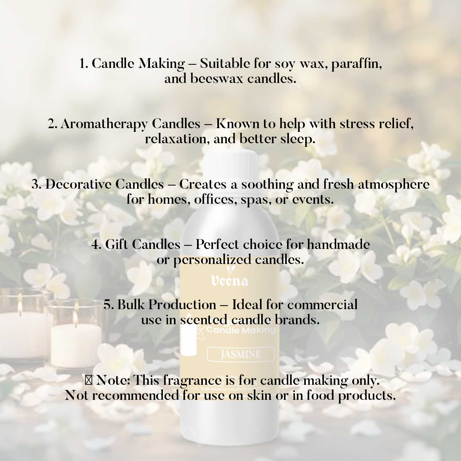 Jasmine Fragrance Oil for Candle Making – 100 ml – Exotic Floral Elegance