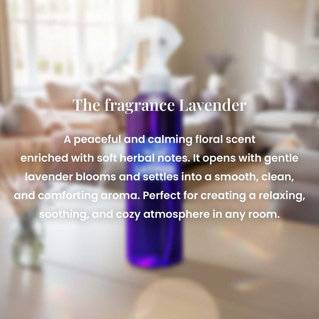 Shopify product infographic highlighting the soft, soothing, and therapeutic lavender blossom fragrance notes of Veena Lavender.