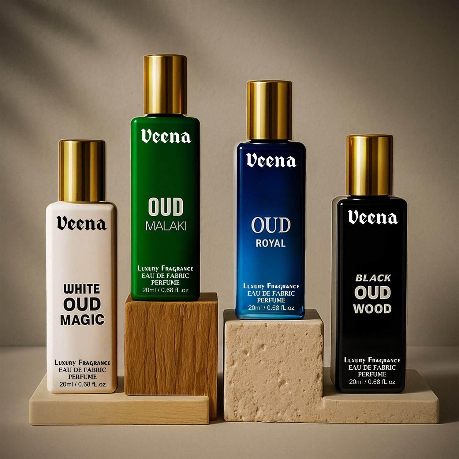 Veena Luxury Perfume Oudh Collection – White OUD Magic, OUD Malaki, OUD Royal, Black OUD Wood (20ml)