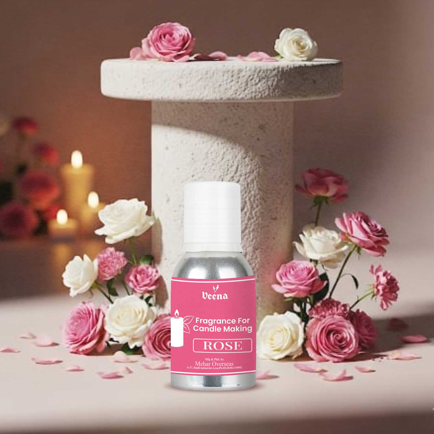 Veena Rose Fragrance Oil for Candle Making – Long Lasting Aroma