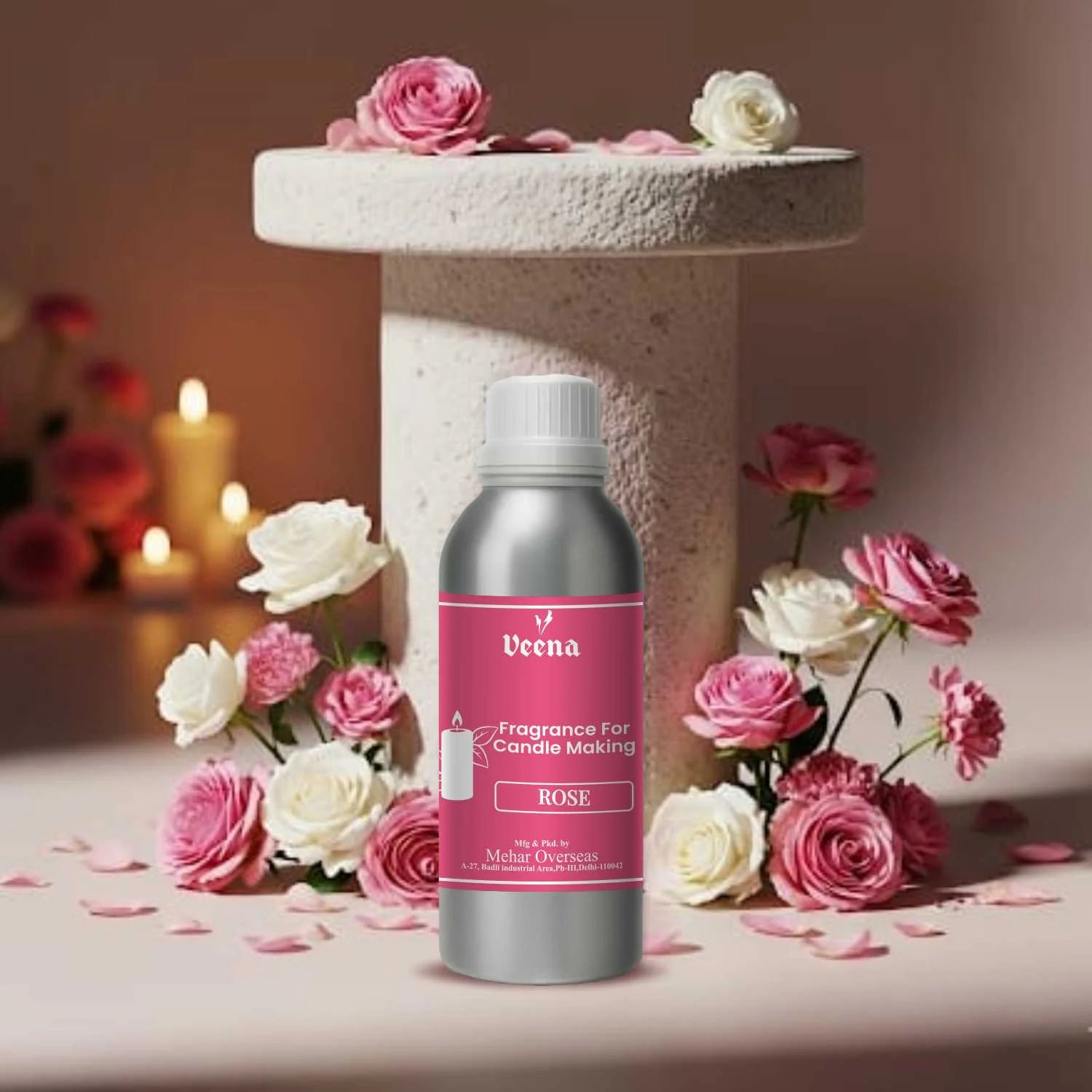 Veena Rose Fragrance Oil for Candle Making | Premium Concentrated Velvet Floral Scent for Soy, Paraffin, & Beeswax Scented Candles | Ideal for Aromatherapy, Stress Relief, & Bulk Production