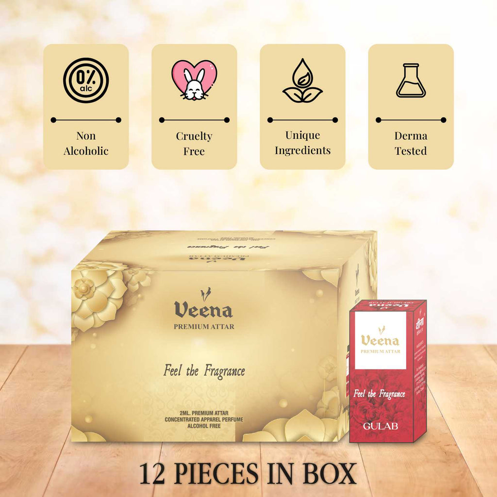 Veena Premium Gulab Attar Combo – 12 Bottles x 2ml Each