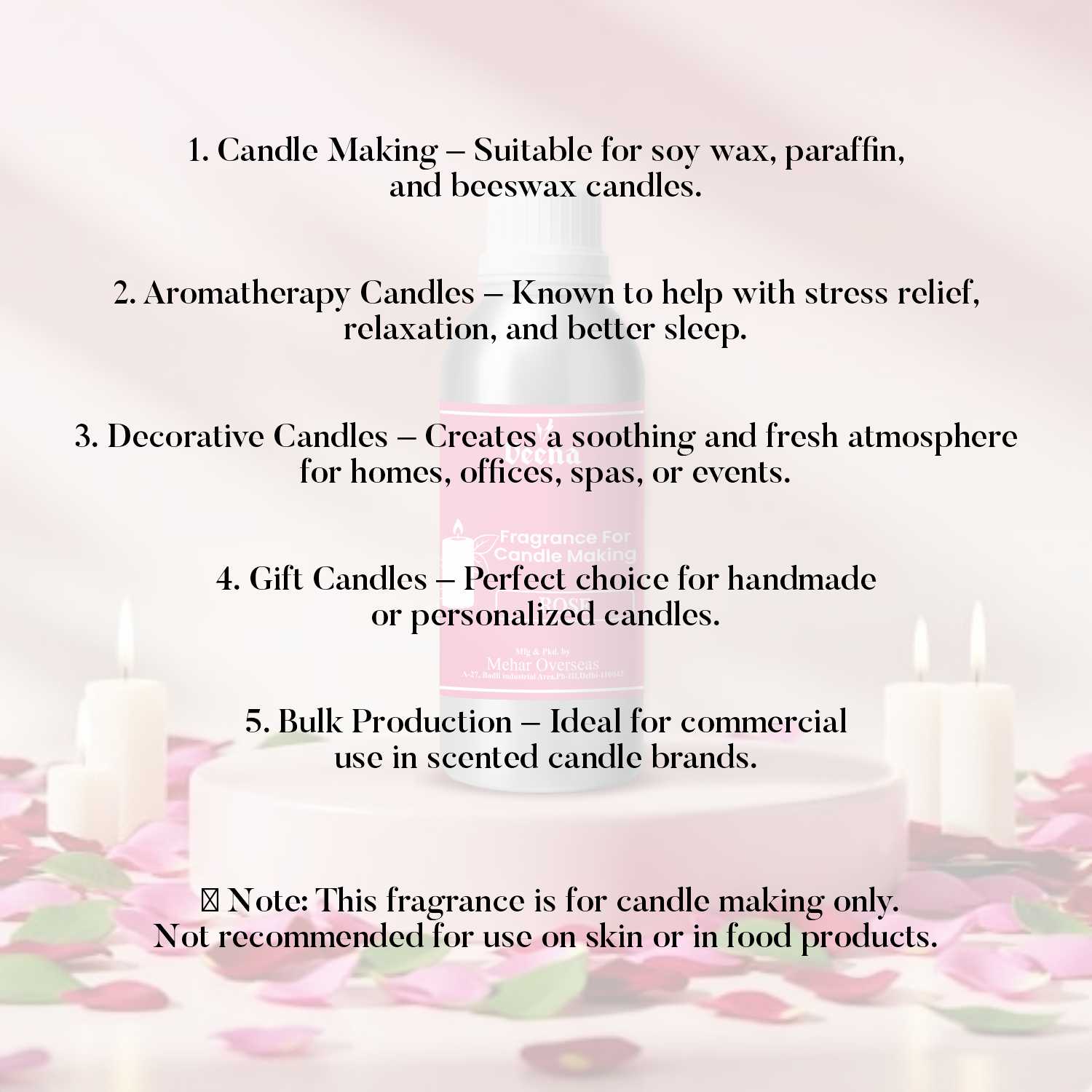 Rose Fragrance Oil for Candle Making – 100 ml – Elegant Floral Aroma